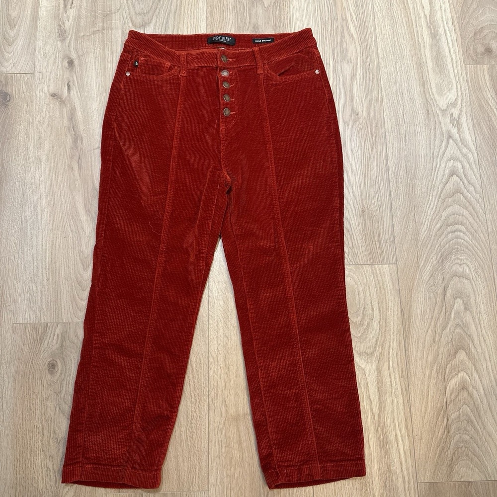 Judy Blue Pants Women‎ 15/32 Corduroy Ankle Straight Button Fly High Waist Rust